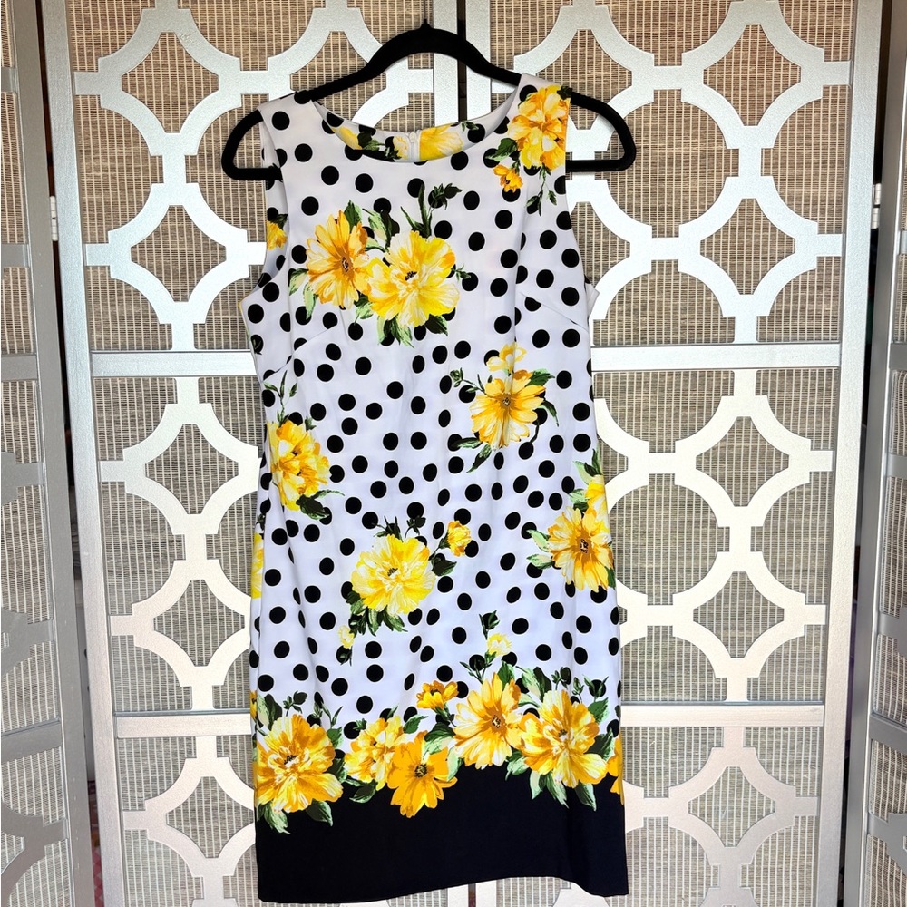Alyx Yellow Floral and Black Polka Dot Midi Dress